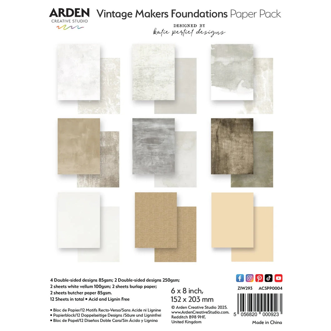 Arden Creative Studio Vintage Makers Foundations  6x8 Paper Pack (ACSPP0004)