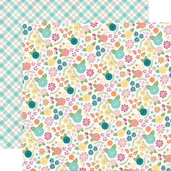 Simple Stories Hip Hop Hooray Collection 12x12 Scrapbook Paper Blossoms (12109)