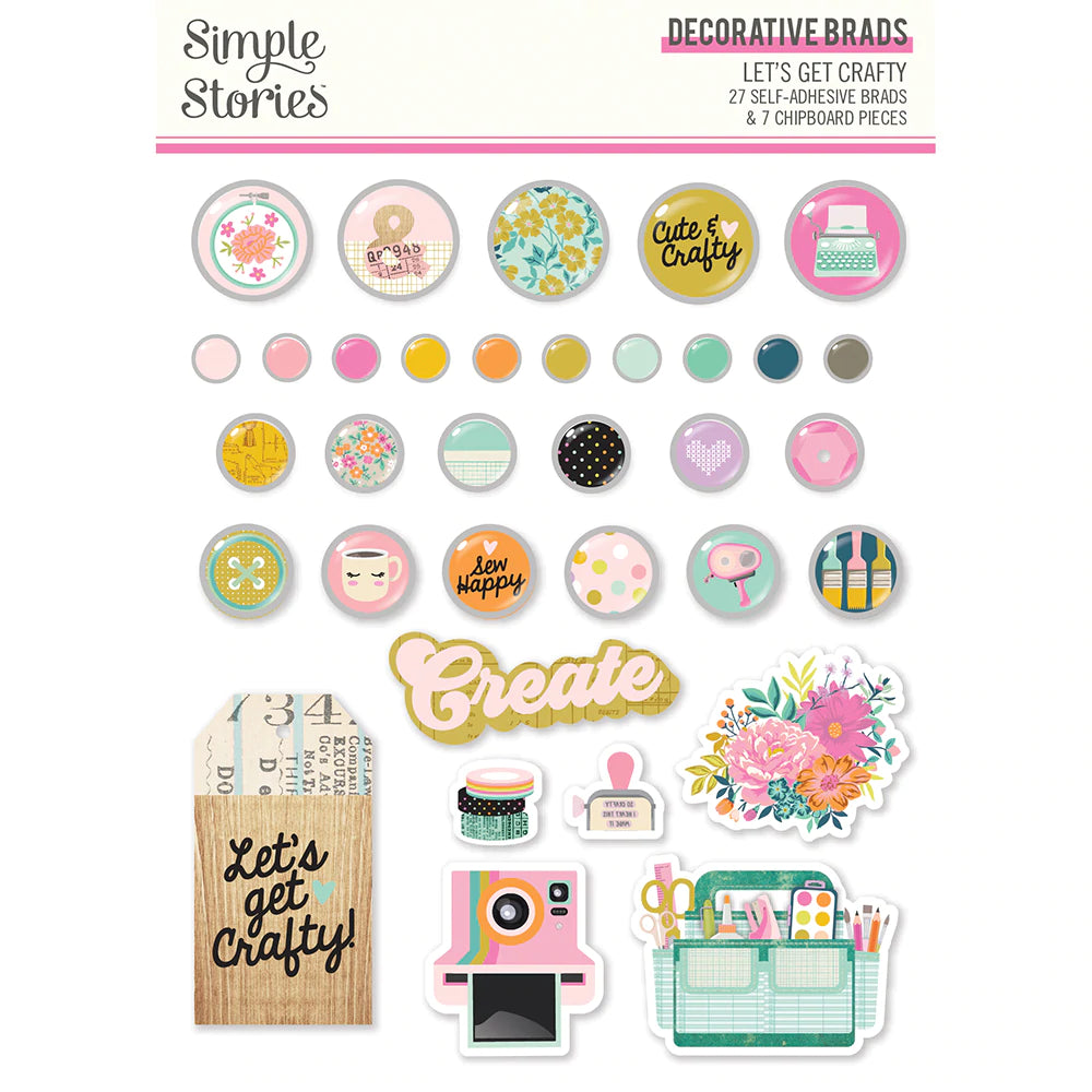 Simple Stories Let's Get Crafty Collection Decorative Brads (17223)
