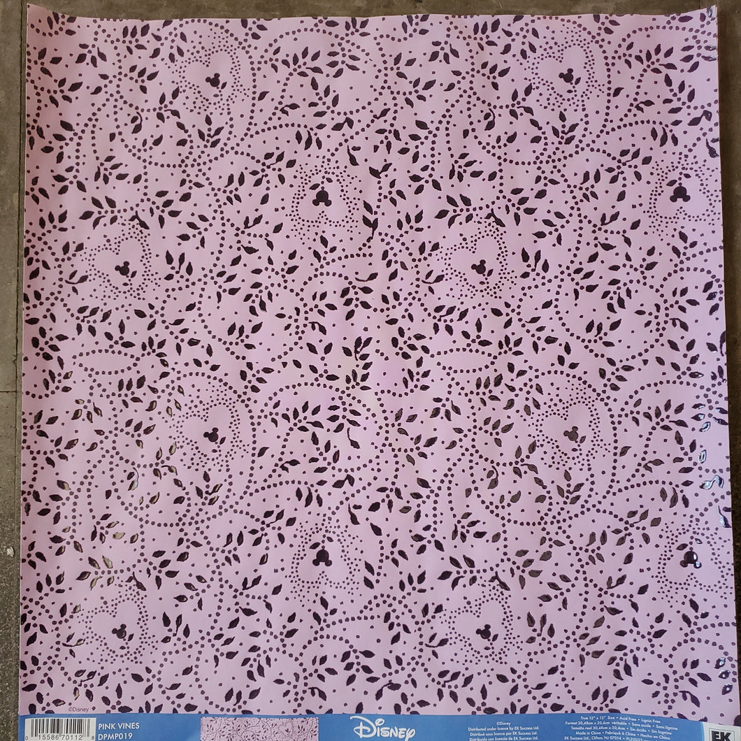EK Success Disney 12x12 Scrapbook Paper Pink Vines Embossed (DPMP019)