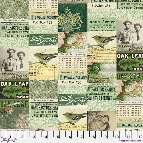 Tim Holtz Freespirit Fabric Green Collage (PWTH260.GREEN)