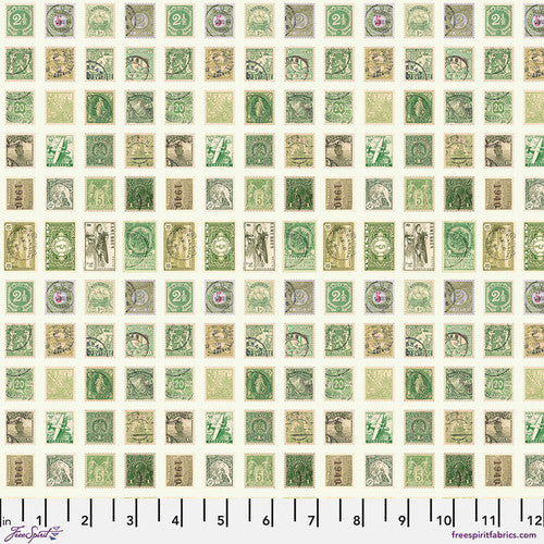 Tim Holtz Freespirit Fabric Green Stamps (PWTH261.GREEN)