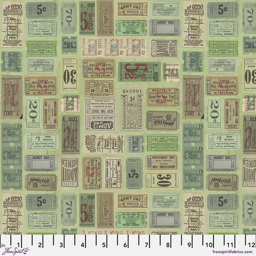 Tim Holtz Freespirit Fabric Green Tickets (PWTH262.GREEN)