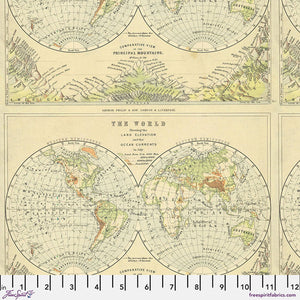 Tim Holtz Freespirit Fabric Green Map (PWTH263.GREEN)