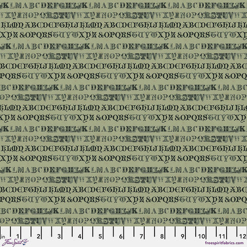 Tim Holtz Freespirit Fabric Green Typography (PWTH264.GREEN)