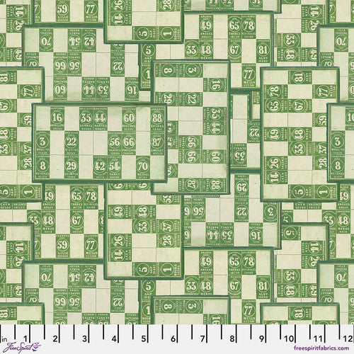Tim Holtz Freespirit Fabric Green Numbers (PWTH266.GREEN)