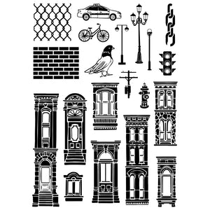 Sizzix Studio Clear Stamps Set 20PK w/3PK Stencils - The City Life by Vic Hollins (666856)