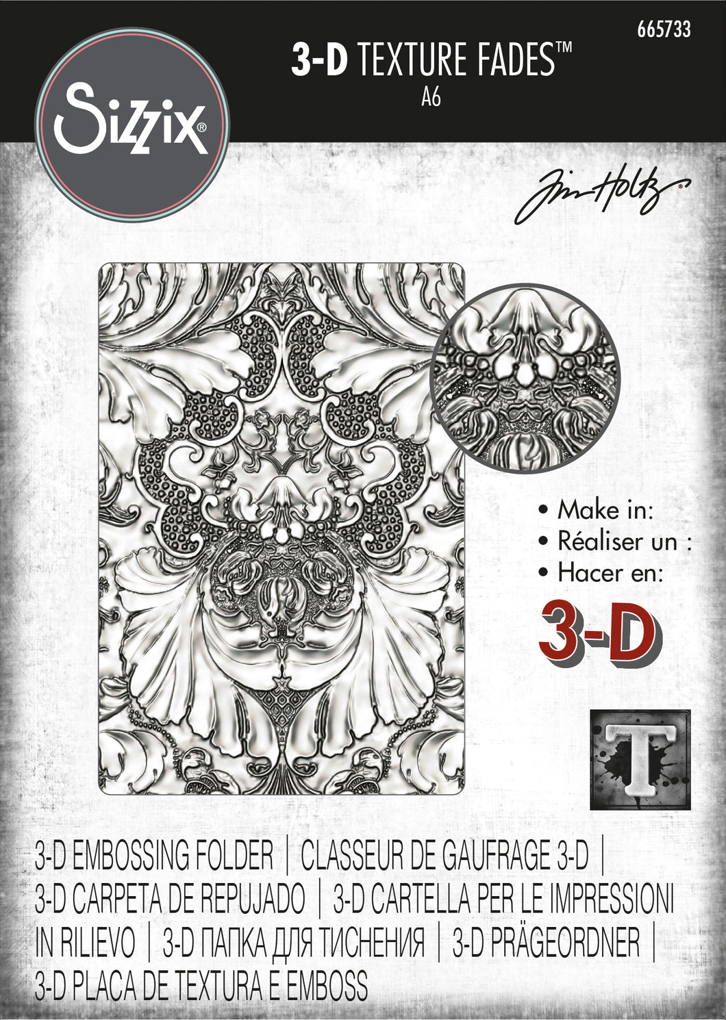 Sizzix 3-D Texture Fades Embossing Folder Damask by Tim Holtz (665733)